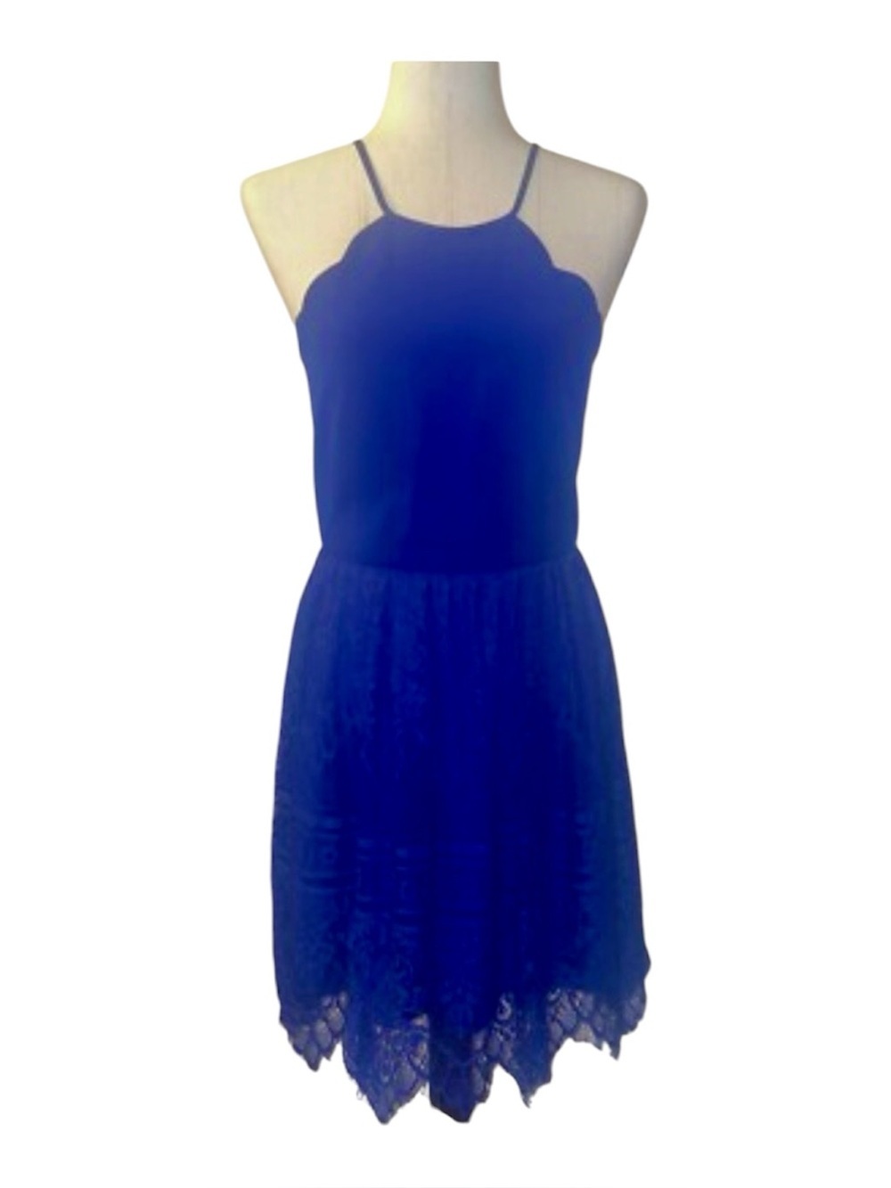 Royal Blue Halter Lace-Trim Mini Dress Juniors-size 1